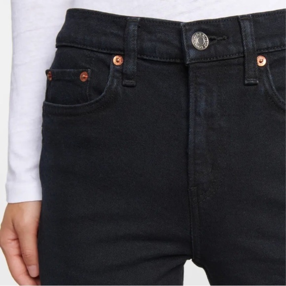 Re/Done Comfort Stretch High Rise Ankle Crop In Black 25 Y2K Grunge Punk - Picture 6 of 15